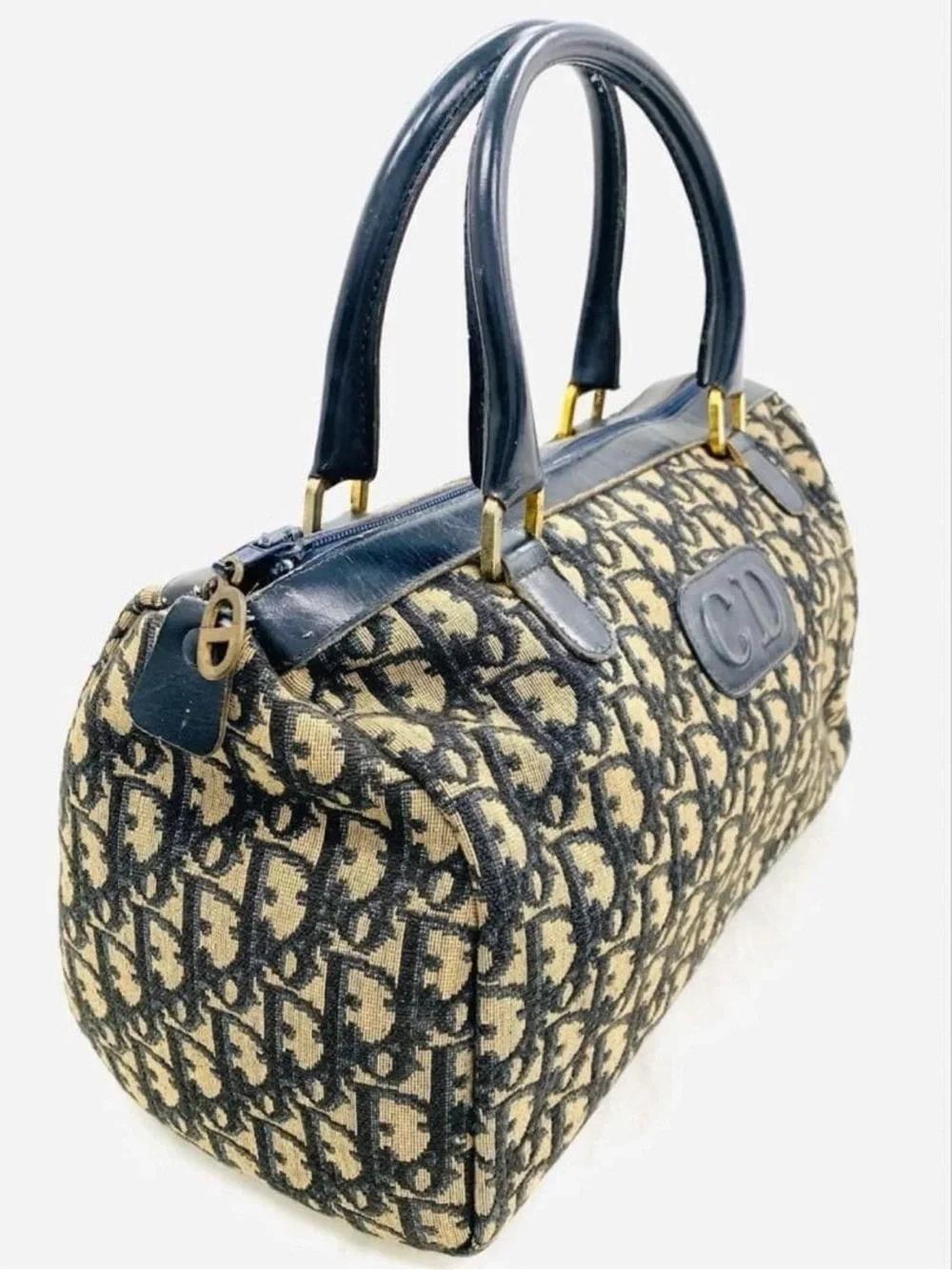 Dior Navy and Beige CD Jacquard Satchel
